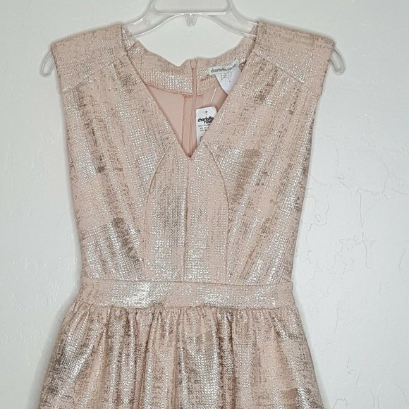 Charlotte Russe Size Small Pink Silver Skater Dress Sleeveless Back Zip NWT - Picture 2 of 7